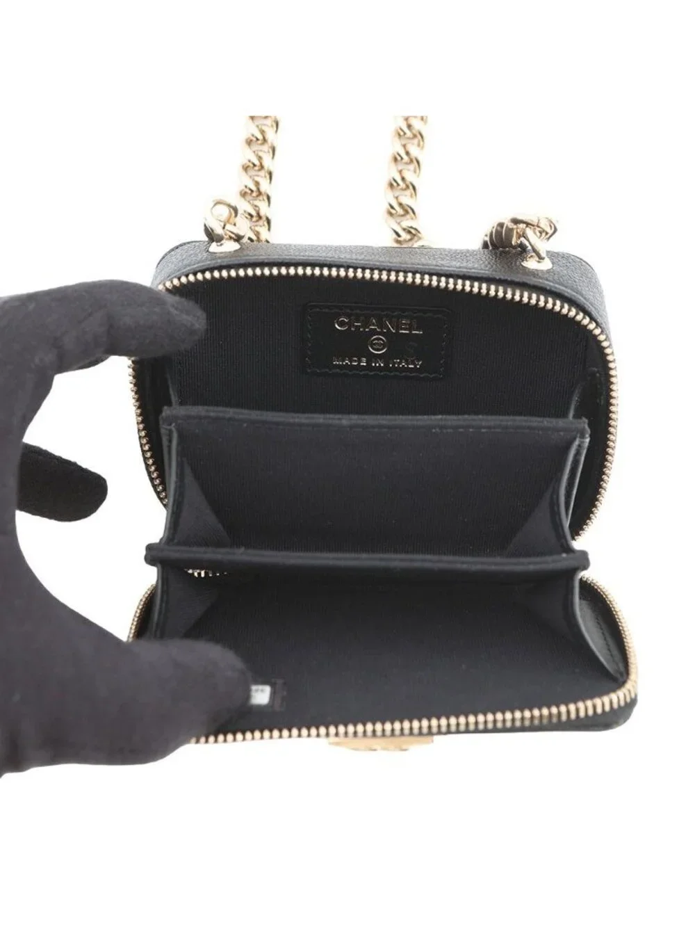 Chanel Chain Shoulder Bag Boy Mini Caviar Leather Black